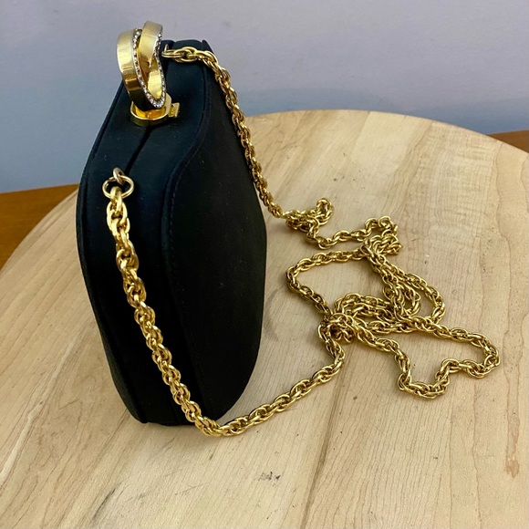 RODO VTG Rhinestones Black Satin Hard Case Evening Purse Handbag Clutch RARE* - Picture 5 of 13